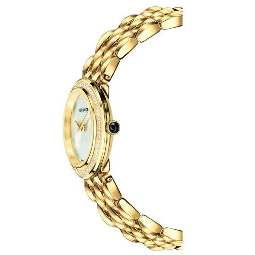  Shop Authentic Versace V Flare Diamonds Silver Dial Gold Steel Strap Watch for Women - VEBN00918 - Luxxuri