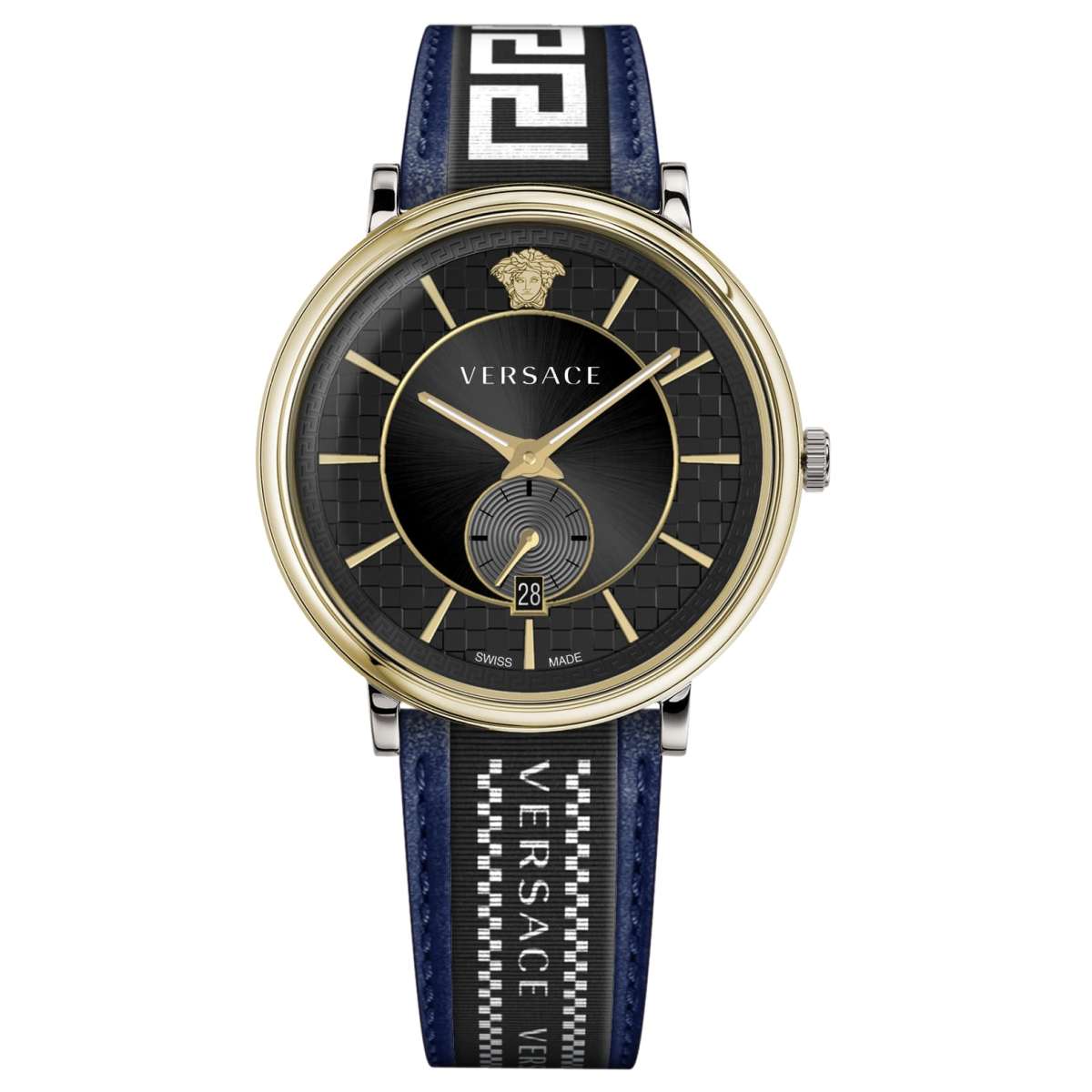  Shop Authentic Versace  V-Circle Black Dial Blue Leather Strap Watch for Men - VEBQ01419 - Luxxuri