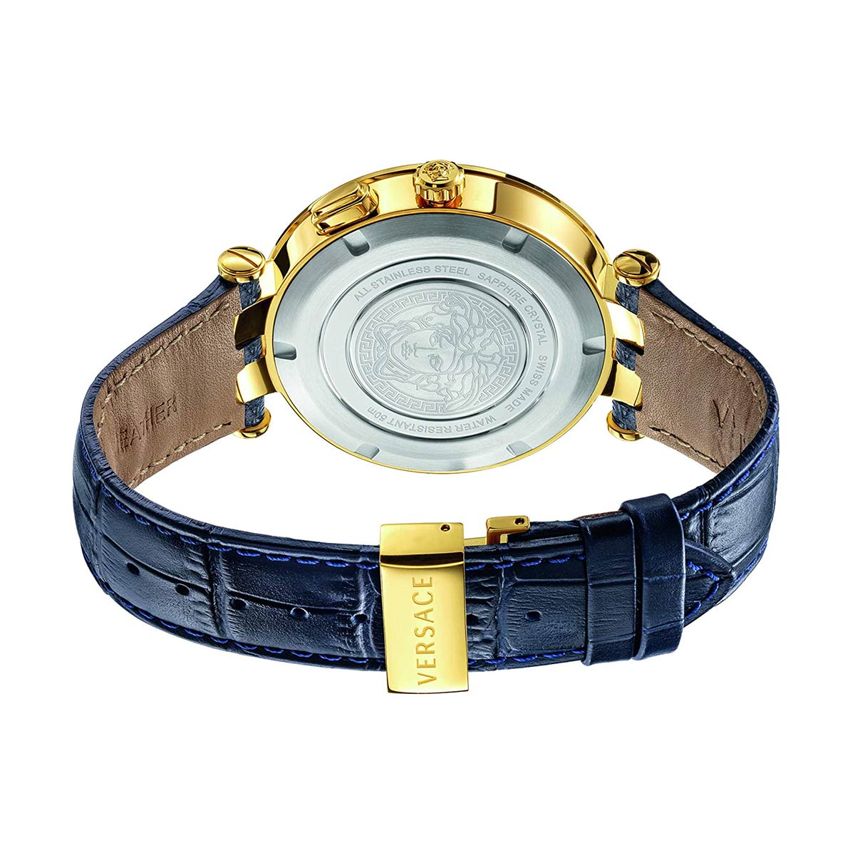 Versace V-Race Multifunction Quartz Blue Dial Blue Leather Strap Watch For Men - VEBV00219