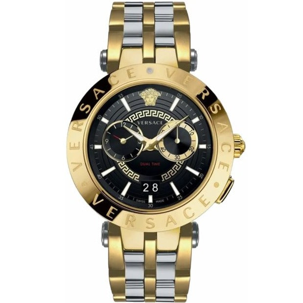  Shop Authentic Versace V-Race Quartz Black Dial Gold Steel Strap Watch For Men - VEBV00519 - Luxxuri