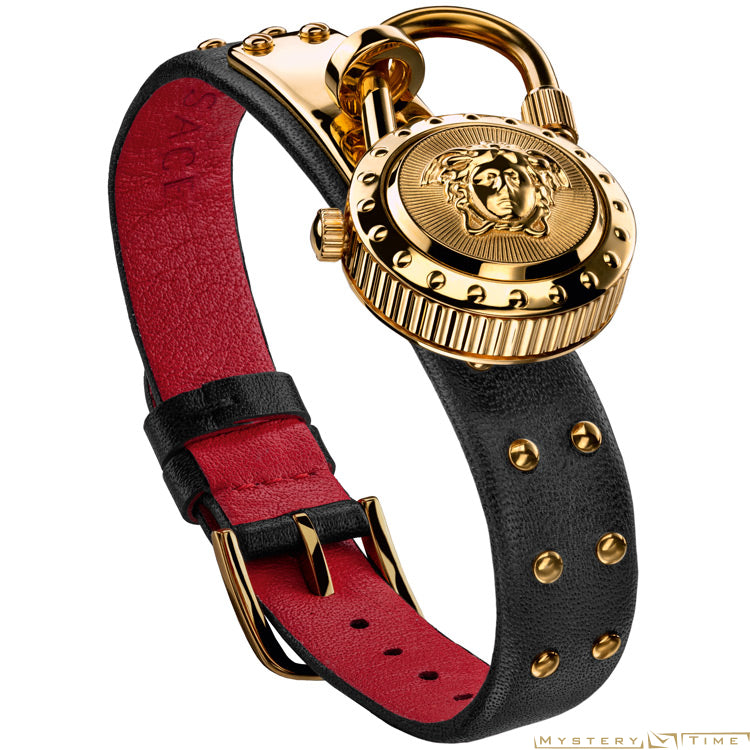  Shop Authentic Versace Medusa Lock Icon Gold Dial Red Leather Strap Watch for Women - VEDW00119 - Luxxuri