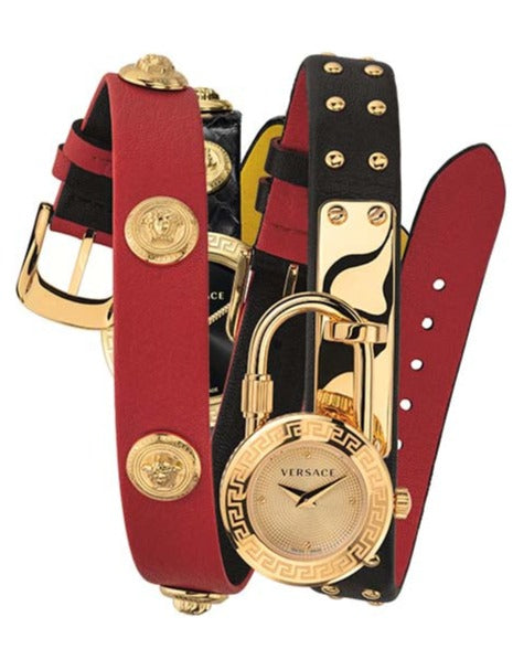  Shop Authentic Versace Medusa Lock Icon Gold Dial Red Leather Strap Watch for Women - VEDW00119 - Luxxuri