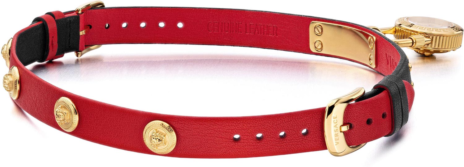  Shop Authentic Versace Medusa Lock Icon Gold Dial Red Leather Strap Watch for Women - VEDW00119 - Luxxuri