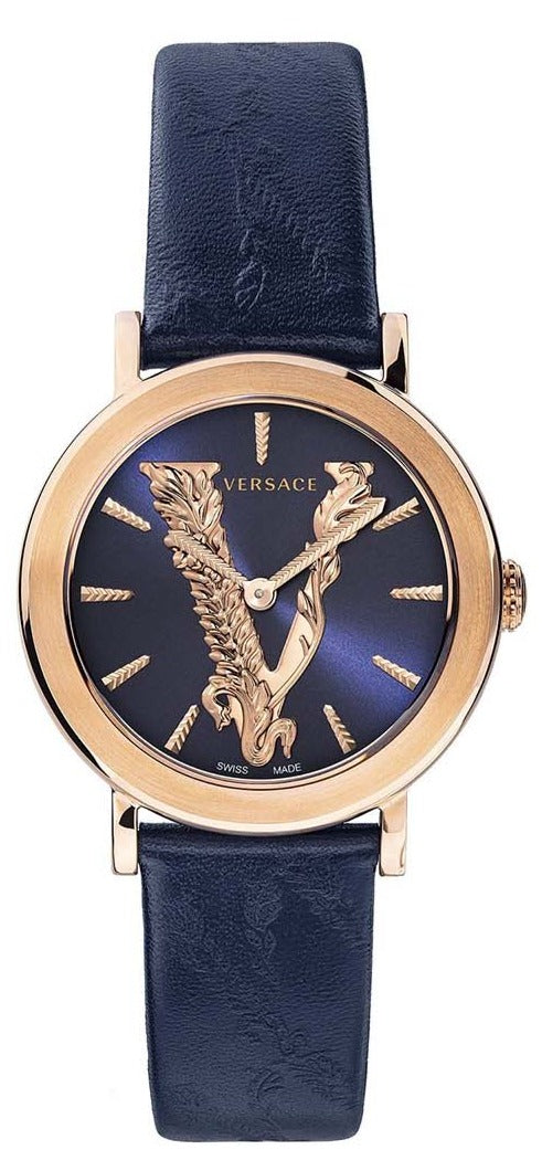  Shop Authentic Versace Virtus Quartz Blue Dial Blue Leather Strap Watch for Women - VEHC00419 - Luxxuri