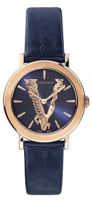  Shop Authentic Versace Virtus Quartz Blue Dial Blue Leather Strap Watch for Women - VEHC00419 - Luxxuri