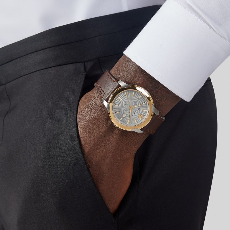 Shop Authentic Versace V-Urban Quartz Grey Dial Brown Leather Strap Watch for Men - VELQ00219 - Luxxuri