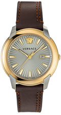  Shop Authentic Versace V-Urban Quartz Grey Dial Brown Leather Strap Watch for Men - VELQ00219 - Luxxuri