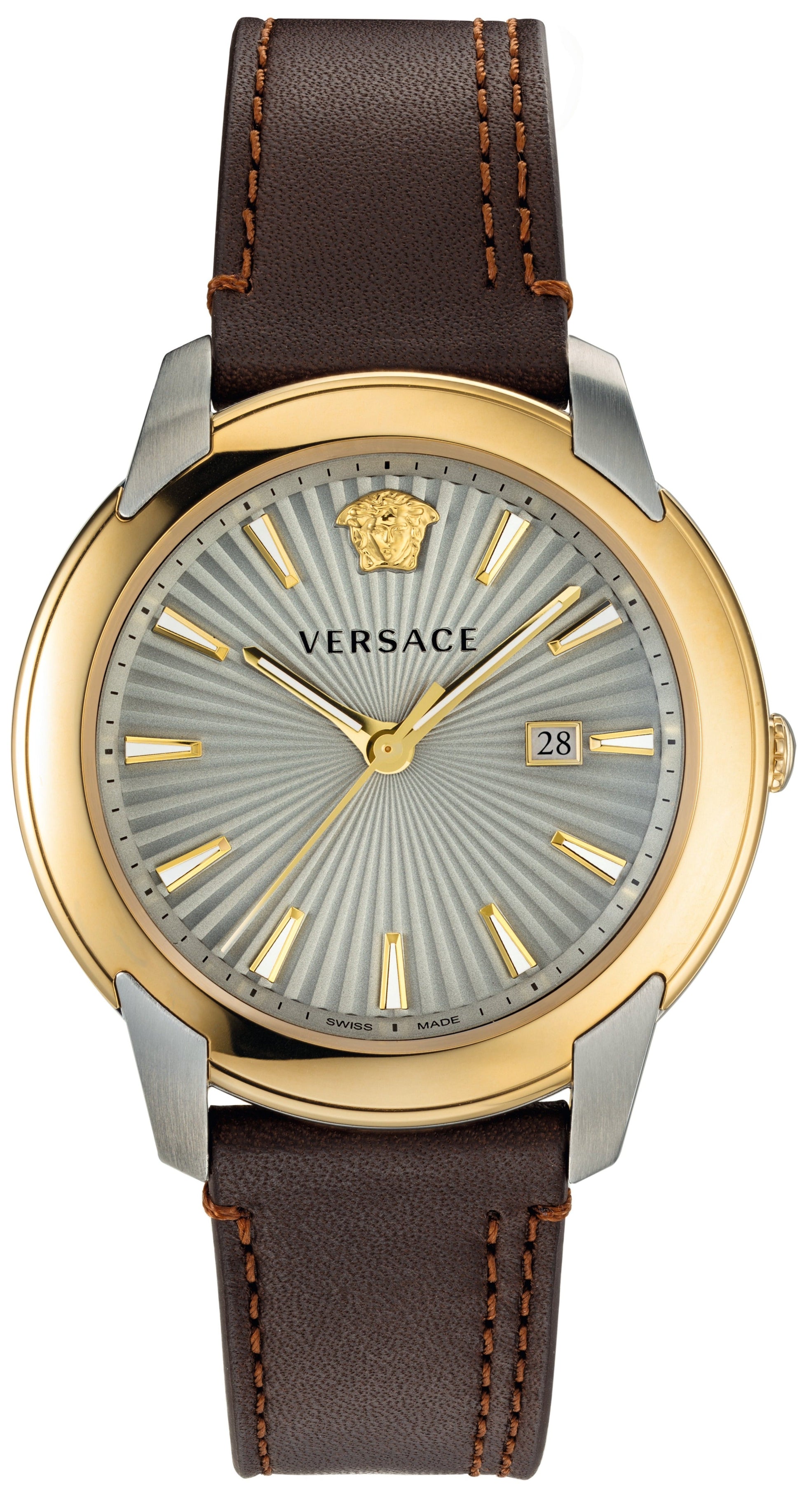  Shop Authentic Versace V-Urban Quartz Grey Dial Brown Leather Strap Watch for Men - VELQ00219 - Luxxuri