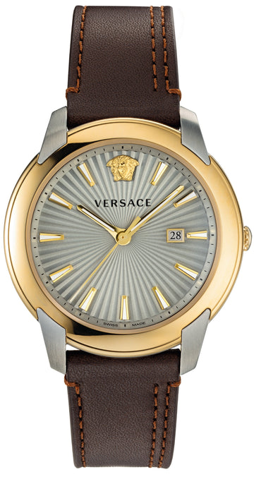  Shop Authentic Versace V-Urban Quartz Grey Dial Brown Leather Strap Watch for Men - VELQ00219 - Luxxuri