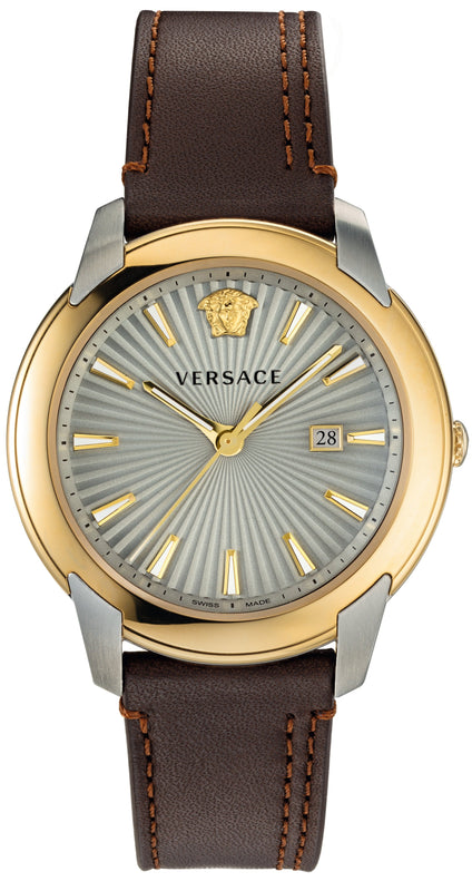  Shop Authentic Versace V-Urban Quartz Grey Dial Brown Leather Strap Watch for Men - VELQ00219 - Luxxuri