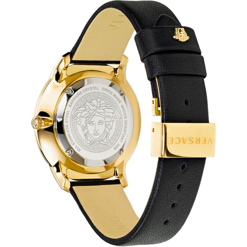  Shop Authentic Versace Audrey Quartz Black Dial Black Leather Strap Watch for Women - VELR00319 - Luxxuri