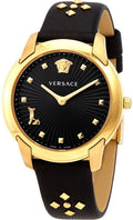  Shop Authentic Versace Audrey Quartz Black Dial Black Leather Strap Watch for Women - VELR00319 - Luxxuri