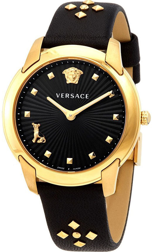  Shop Authentic Versace Audrey Quartz Black Dial Black Leather Strap Watch for Women - VELR00319 - Luxxuri