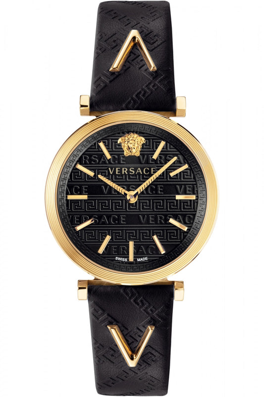  Shop Authentic Versace V-Twist Black Dial Black Leather Strap Watch for Women - VELS00619 - Luxxuri