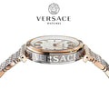  Shop Authentic Versace V-Twist White Dial Two Tone Mesh Bracelet Watch for Women - VELS00719 - Luxxuri