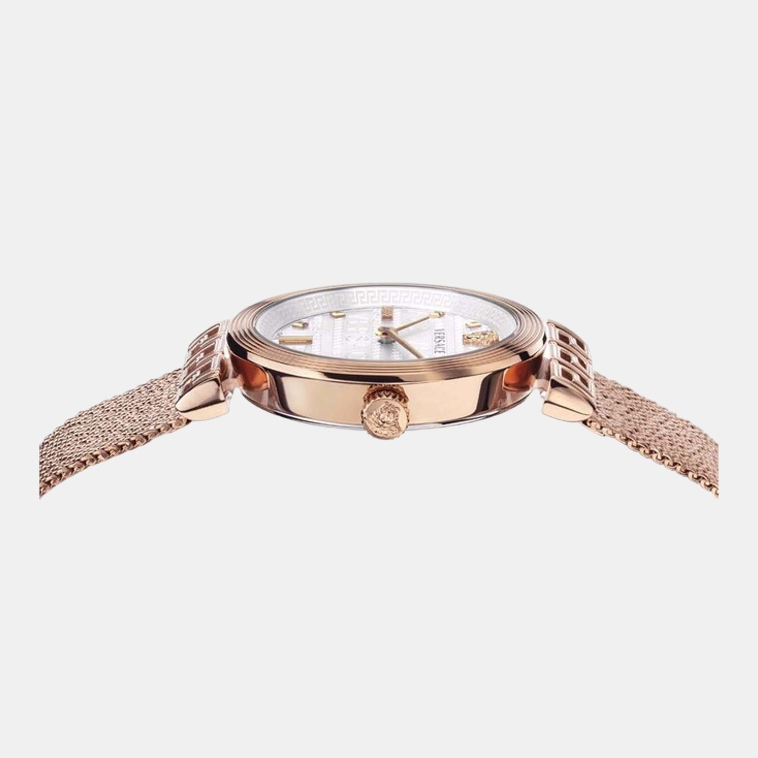  Shop Authentic Versace Meander White Dial Rose Gold Mesh Bracelet Watch for Women - VELW00620 - Luxxuri
