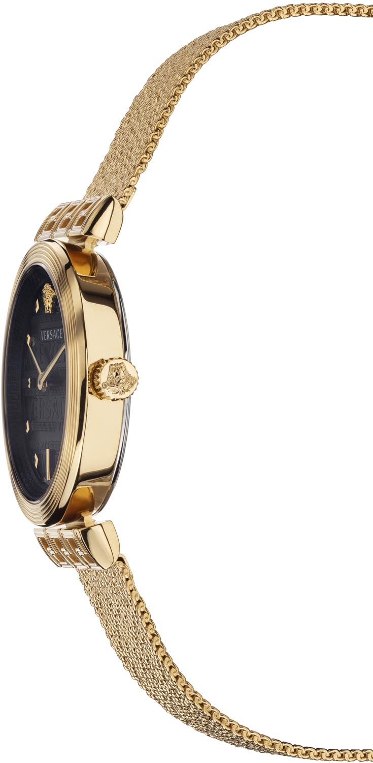 Versace Meander Black Dial Gold Mesh Bracelet Watch for Women - VELW00720