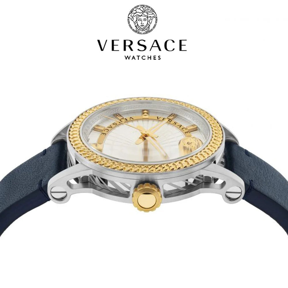  Shop Authentic Versace Viamond Quartz White Dial Blue Leather Strap Watch For Men - VEPO00120 - Luxxuri