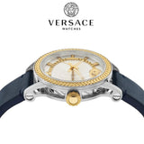  Shop Authentic Versace Viamond Quartz White Dial Blue Leather Strap Watch For Men - VEPO00120 - Luxxuri