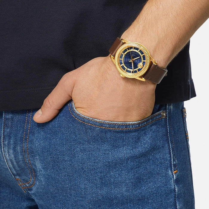  Shop Authentic Versace Code Quartz Blue Dial Brown Leather Strap Watch For Men - VEPO00220 - Luxxuri