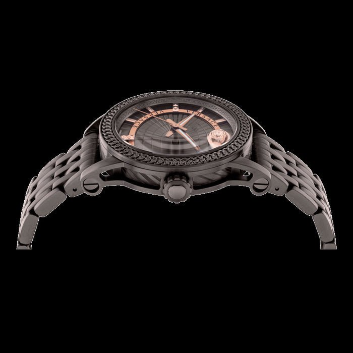  Shop Authentic Versace Viamond Quartz Black Dial Grey Steel Strap Watch For Men - VEPO00520 - Luxxuri