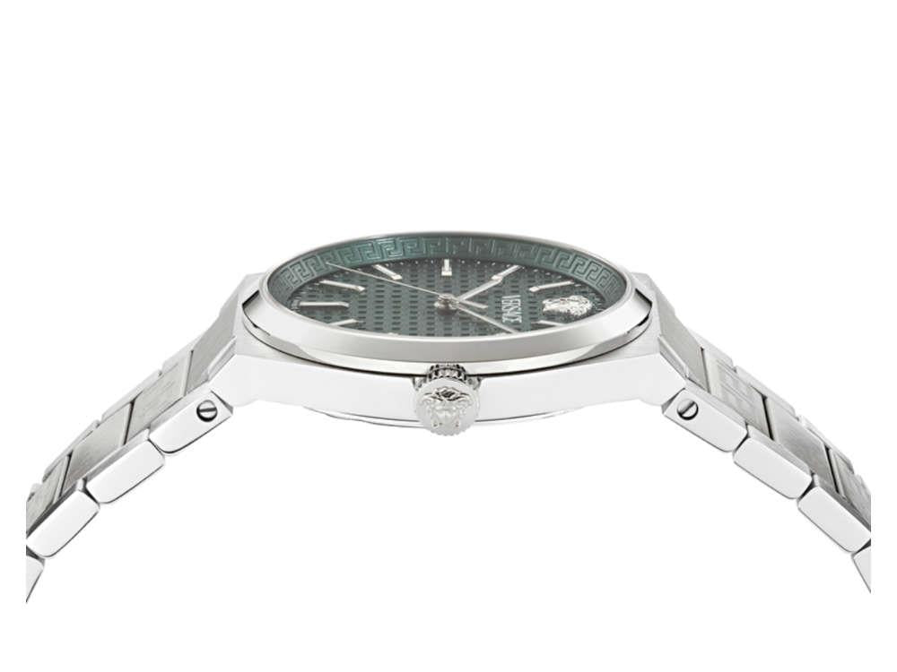 Versace V-Auria Quartz Green Dial Silver Steel Strap Watch for Men - VE0F00125