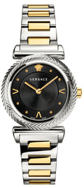 Versace V-Motif Black Dial Two Tone Steel Strap Watch for Women - VERE00518