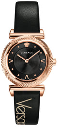  Shop Authentic Versace V-Motif Vintage Logo Black Dial Black Leather Strap Watch for Women - VERE00818 - Luxxuri