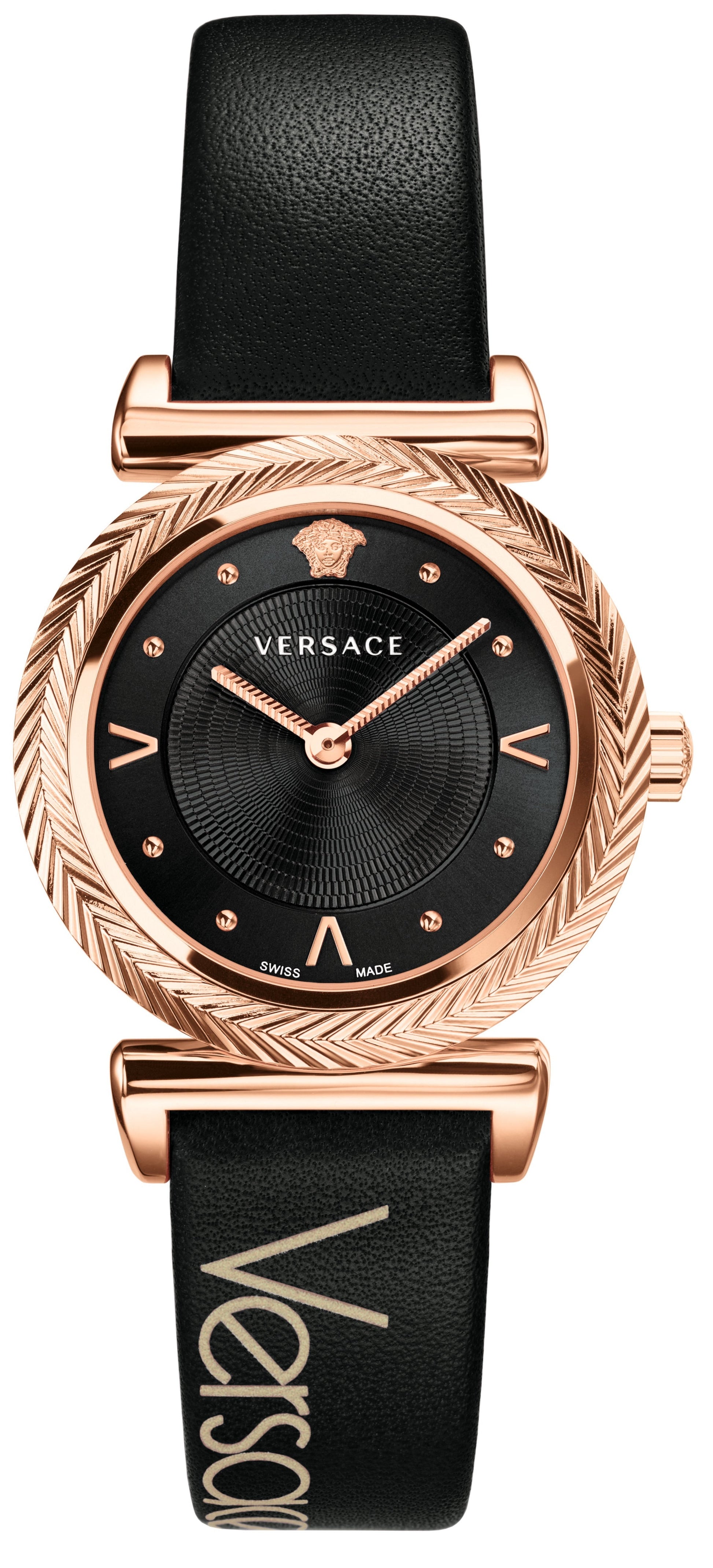  Shop Authentic Versace V-Motif Vintage Logo Black Dial Black Leather Strap Watch for Women - VERE00818 - Luxxuri