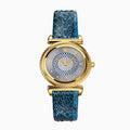  Shop Authentic Versace V-Motif Vintage Logo Diamonds Blue Dial Blue Leather Strap Watch for Women - VERE01018 - Luxxuri