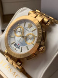  Shop Authentic Versace V Racer Chronograph White Dial Gold Steel Strap Watch for Men - VBR060017 - Luxxuri