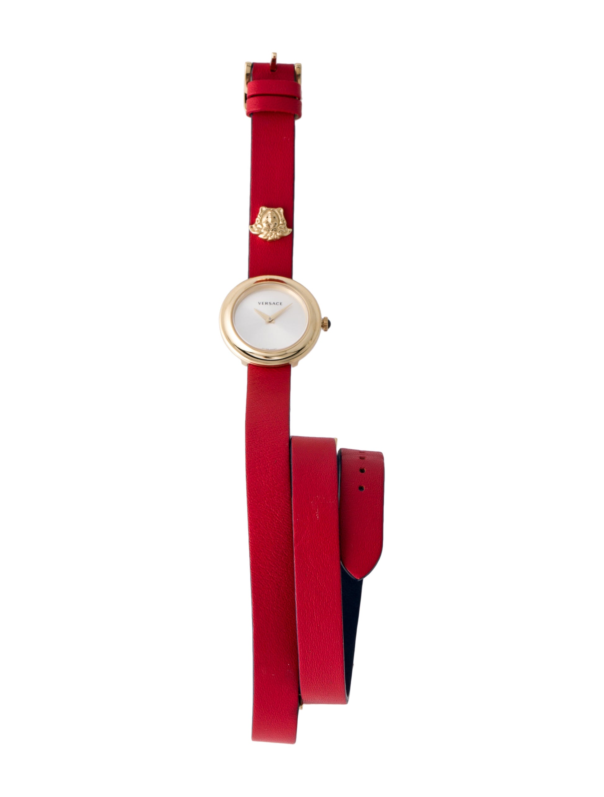  Shop Authentic Versace V-Flare Quartz Silver Dial Red Leather Strap Watch for Women - VEBN00418 - Luxxuri