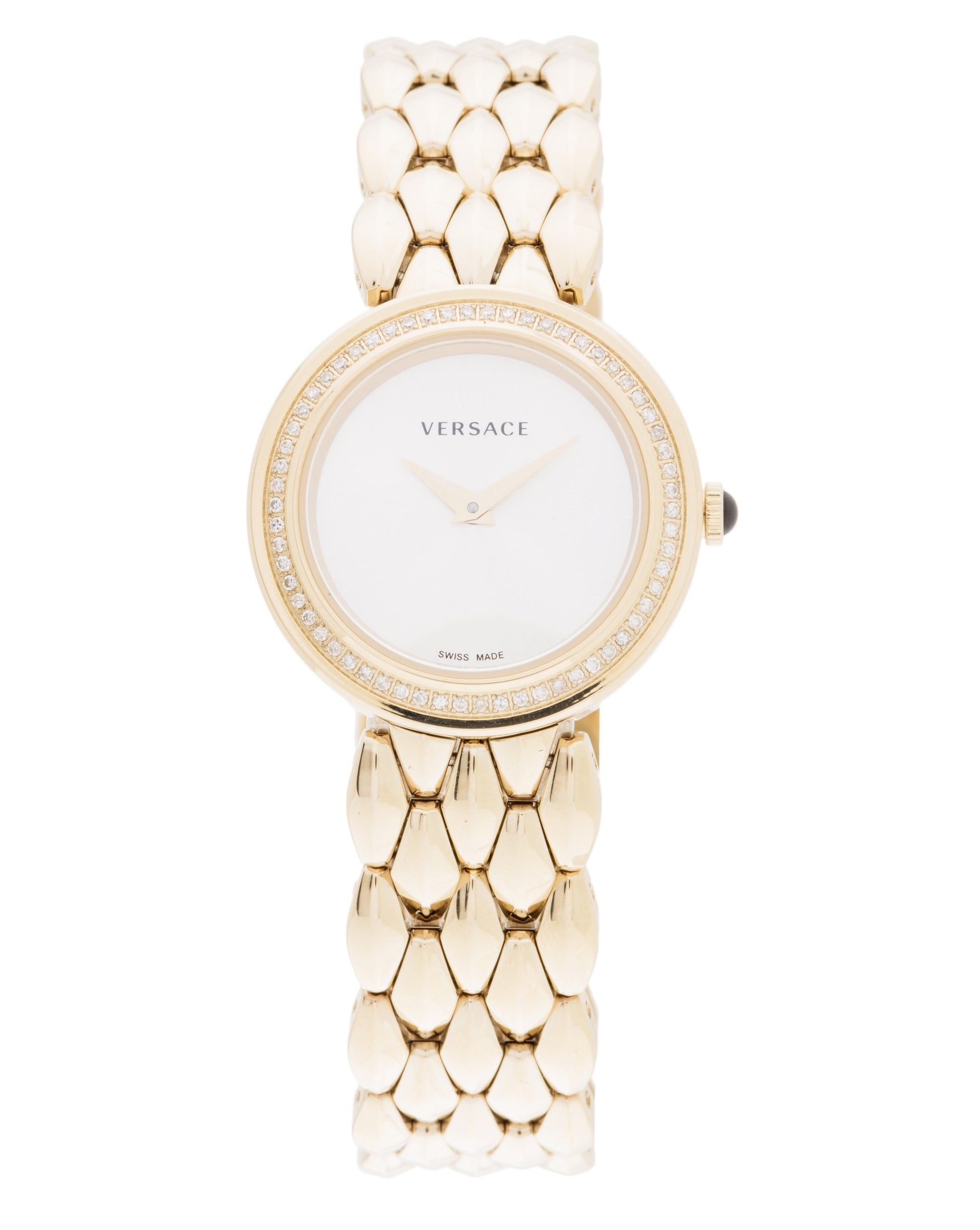  Shop Authentic Versace V Flare Diamonds Silver Dial Gold Steel Strap Watch for Women - VEBN00918 - Luxxuri