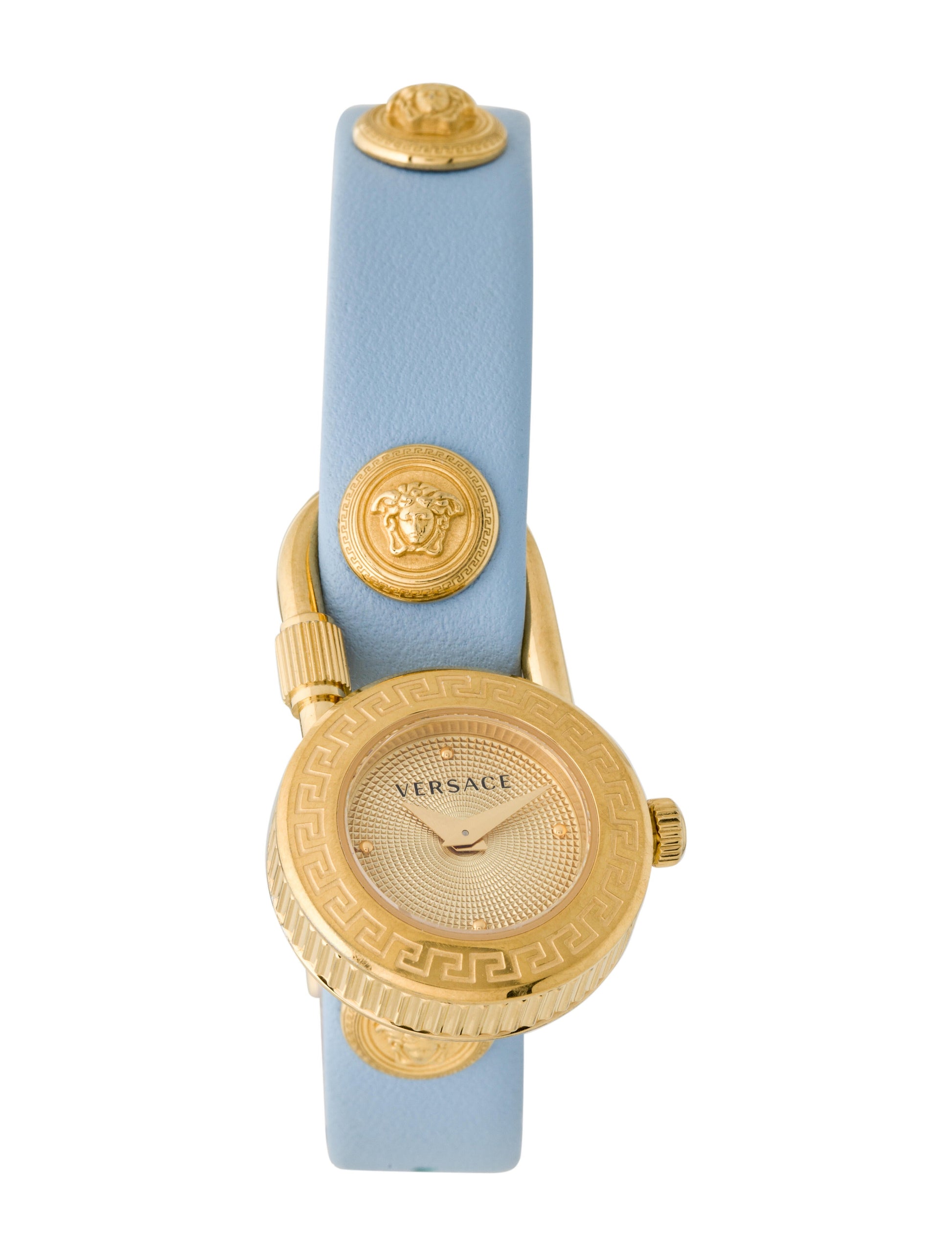  Shop Authentic Versace Medusa Lock Icon Quartz White Dial Blue Leather Strap Watch for Women - VEDW00419 - Luxxuri