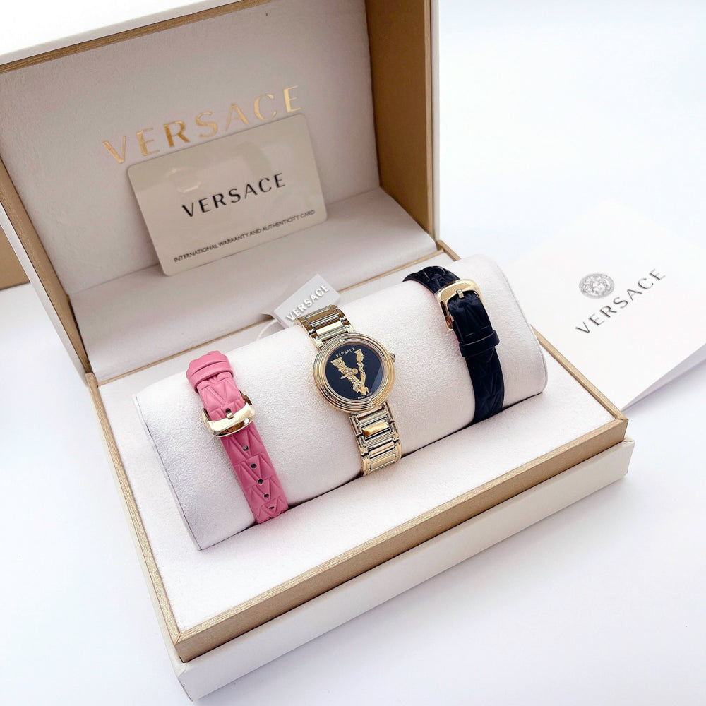  Shop Authentic Versace V Virtus Quartz Black Dial Gold Steel Strap Watch For Women - VET300121 - Luxxuri
