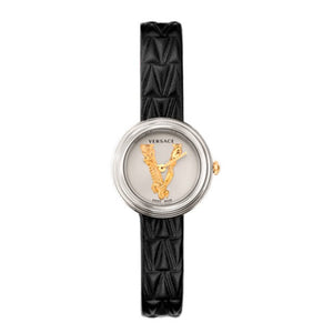  Shop Authentic Versace Virtus Quartz White Dial Black Leather Strap Watch For Women - VET300421 - Luxxuri