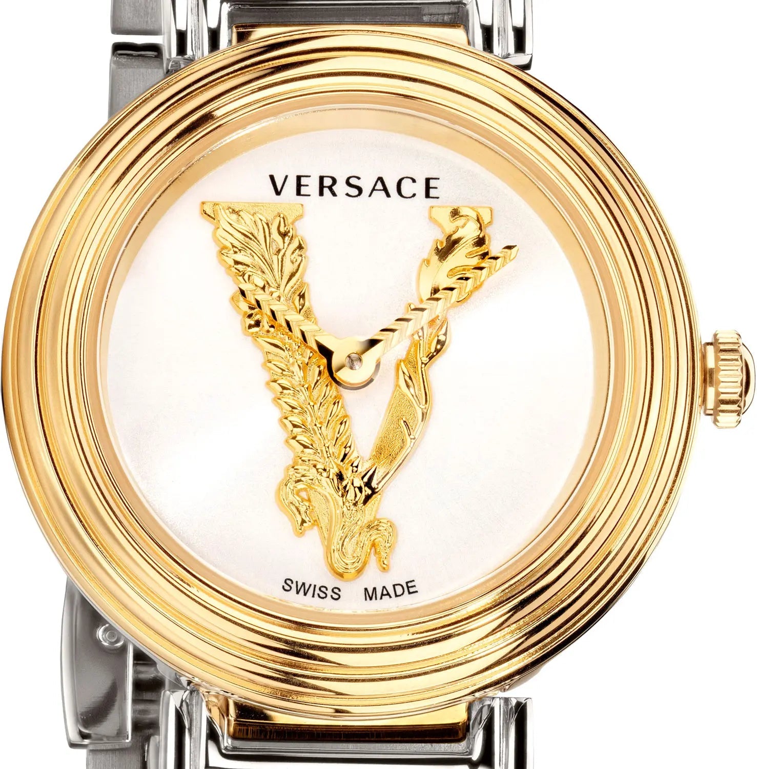  Shop Authentic Versace Virtus Quartz White Dial Two Tone Steel Strap Watch For Women - VET300721 - Luxxuri
