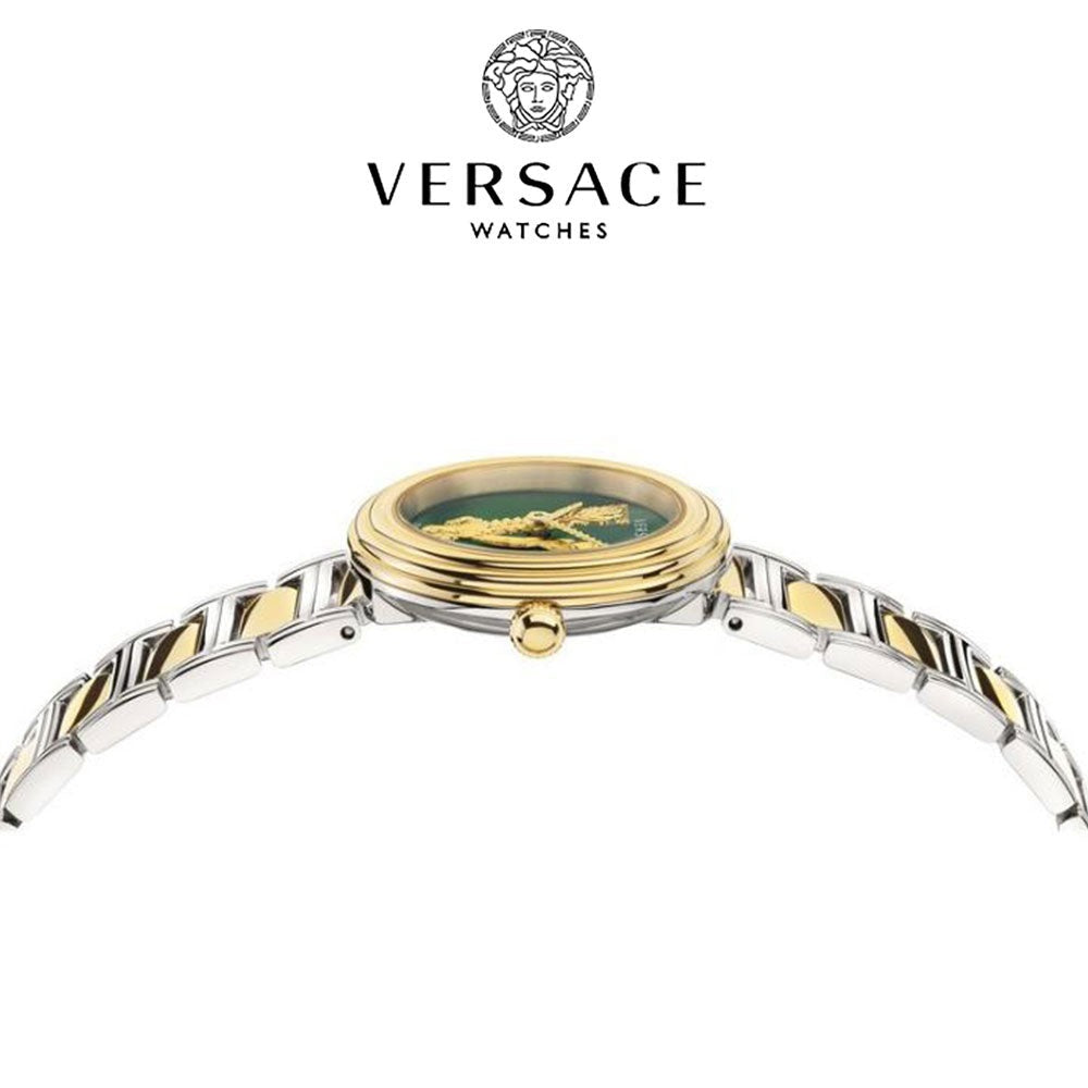  Shop Authentic Versace Virtus Quartz Green Dial Two Tone Steel Strap Watch For Women - VET300821 - Luxxuri