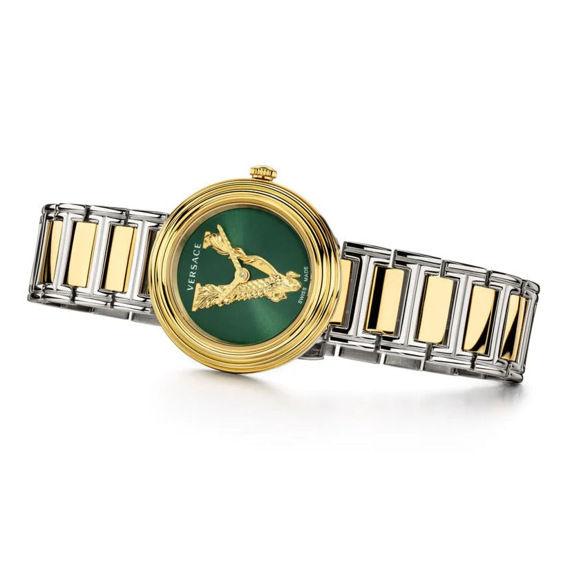  Shop Authentic Versace Virtus Quartz Green Dial Two Tone Steel Strap Watch For Women - VET300821 - Luxxuri