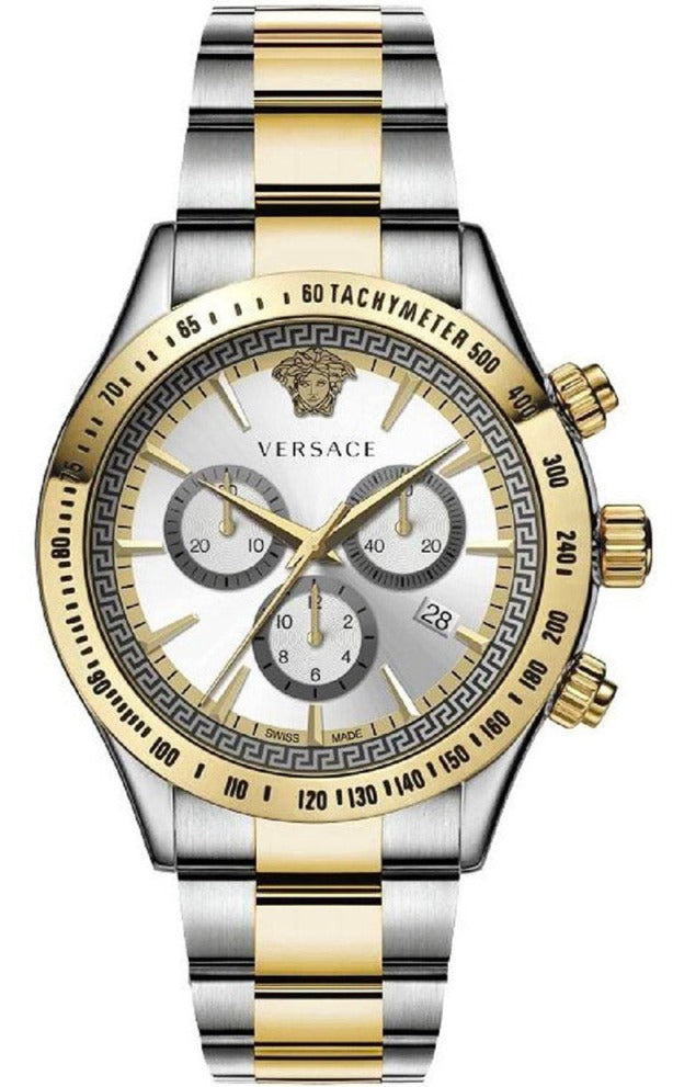  Shop Authentic Versace Classic Chronograph Quartz Silver Dial Two Tone Steel Strap Watch For Men - VEV700519 - Luxxuri