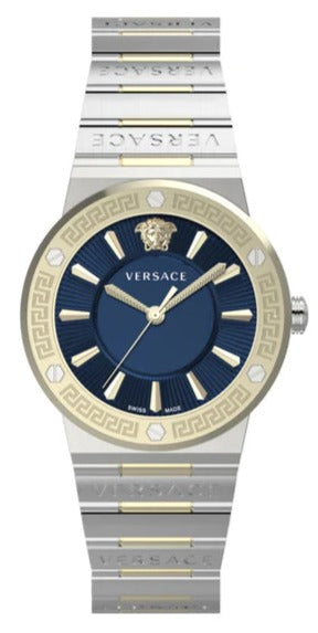  Shop Authentic Versace Greca Quartz Blue Dial Silver Steel Strap Watch for Women - VEVH01120 - Luxxuri