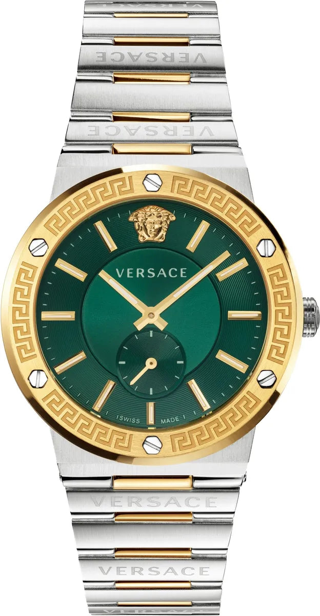  Shop Authentic Versace Hellenyium Quartz Green Dial Silver Steel Strap Watch For Men - VEVK00420 - Luxxuri
