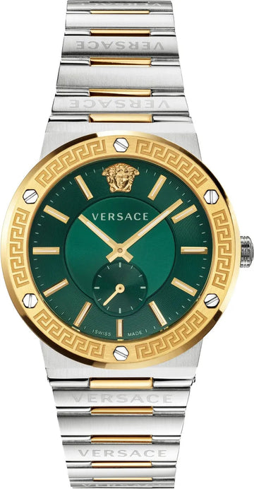 Shop Authentic Versace Hellenyium Quartz Green Dial Silver Steel Strap Watch For Men - VEVK00420 - Luxxuri