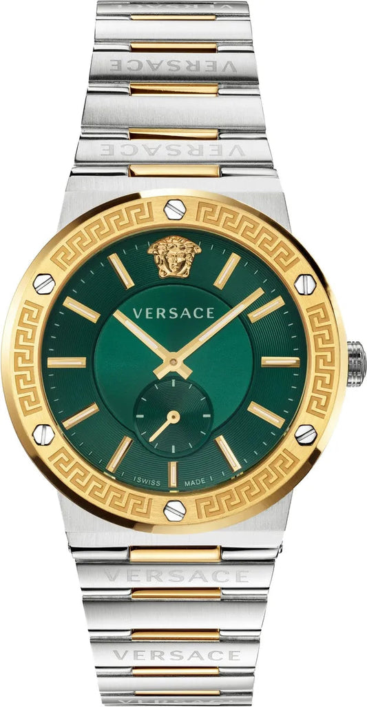  Shop Authentic Versace Hellenyium Quartz Green Dial Silver Steel Strap Watch For Men - VEVK00420 - Luxxuri