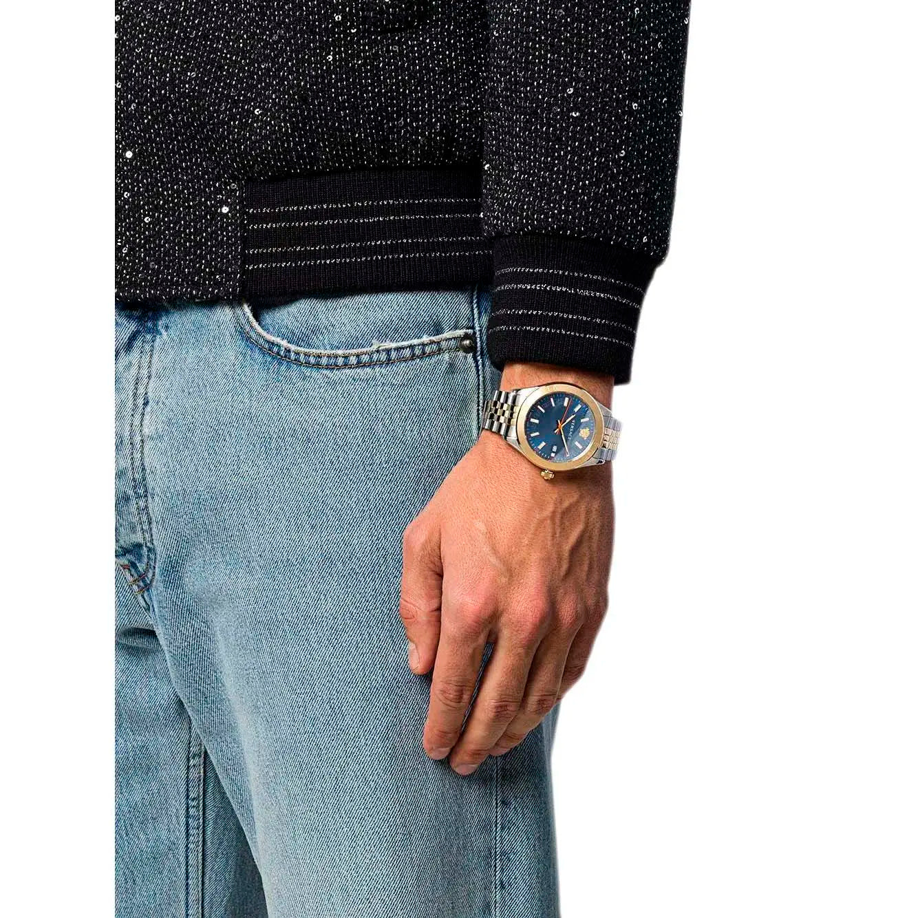  Shop Authentic Versace Hellenyium Quartz Blue Dial Two Tone Steel Strap Watch for Men - VEVK00520 - Luxxuri