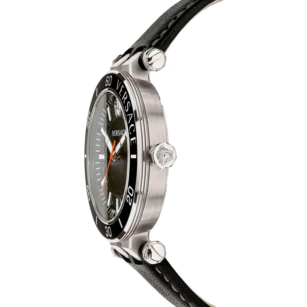  Shop Authentic Versace Greca Sport Quartz Black Dial Black Leather Strap Watch For Men - VEZ300221 - Luxxuri