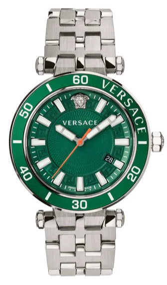  Shop Authentic Versace Greca Sport Quartz Green Dial Silver Steel Strap Watch For Men - VEZ300421 - Luxxuri