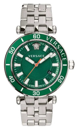 Shop Authentic Versace Greca Sport Quartz Green Dial Silver Steel Strap Watch For Men - VEZ300421 - Luxxuri