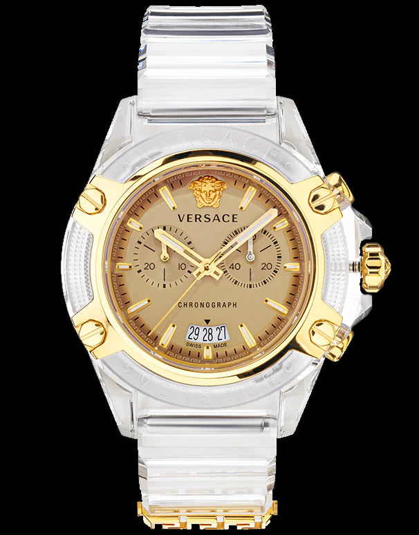  Shop Authentic Versace Icon Active Chronograph Gold Dial White Silicone Strap Watch for Men - VEZ700121 - Luxxuri