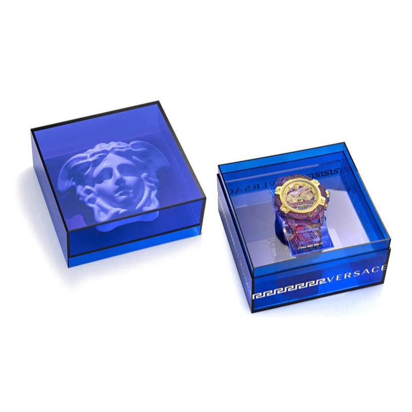  Shop Authentic Versace Icon Active Chronograph Quartz Gold Dial Red Leather Strap Watch For Men - VEZ701222 - Luxxuri